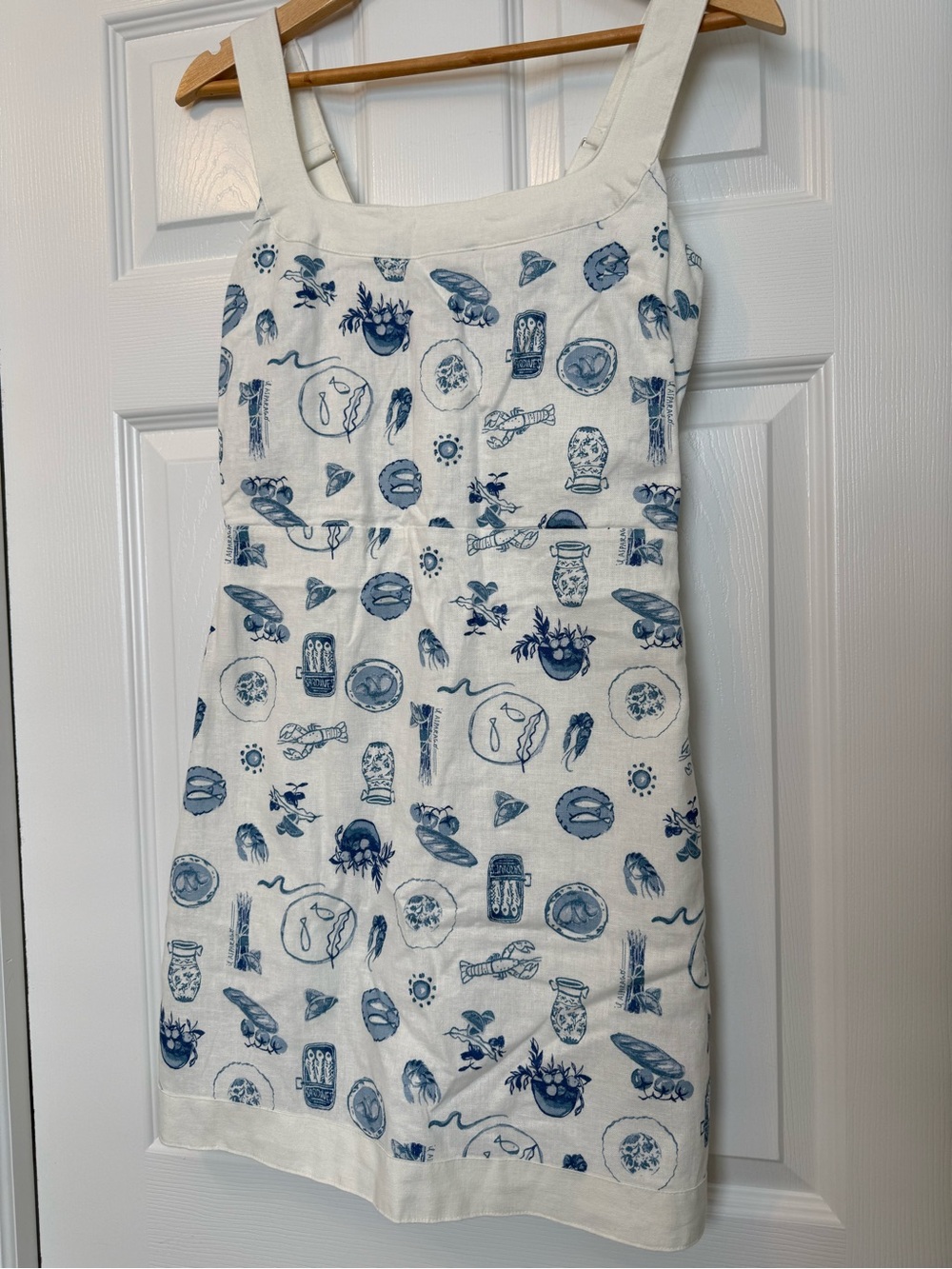 Abercrombie Linen-Blend Wide Strap Mini Dress Mediterranean Greek Print.